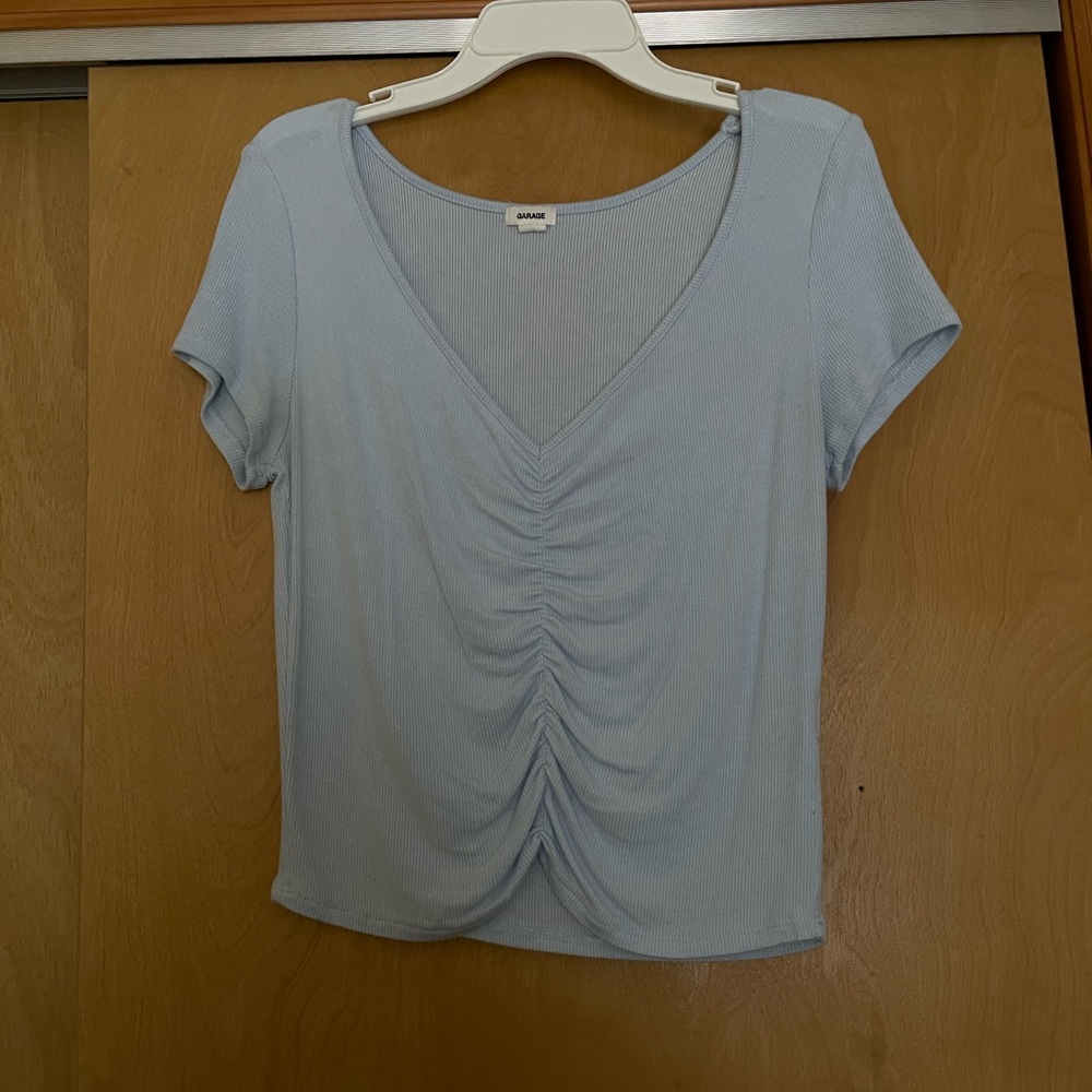 garage blue ruched t shirt